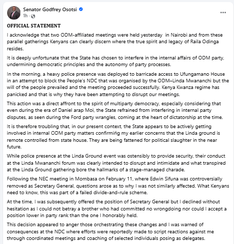 Facebook post by Osotsi. PHOTO/Screengrab by People Daily Digital