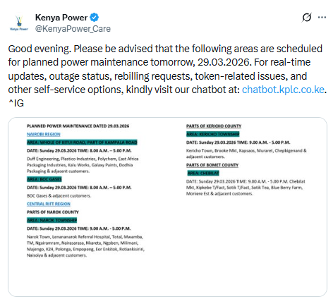 X post by Kenya Power. PHOTO/Screengrab by People Daily Digital
