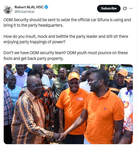 X post by Robert Alai. PHOTO/Screengrab by People Daily Digital