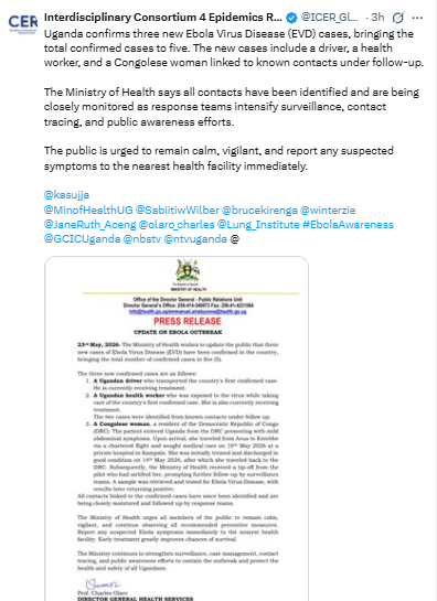 Statement on Ebola outbreak. PHOTO/Screengrab by People Daily Digital/@ICER_Global/X