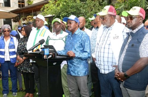 United Opposition principals during a presser on the diplomatic situation of the country on Saturday, March 7, 2026, while in Meru. PHOTO//Screengrab by People Daily Digital