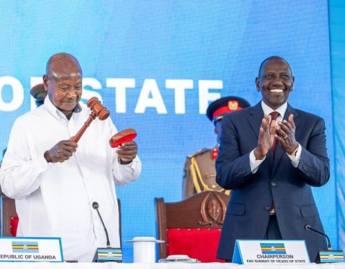 President William Ruto and Yoweri Museveni during the 25th Ordinary Summit of East African Community (EAC) Heads of State Summit, Arusha, Tanzania. PHOTO/@WilliamsRuto/X