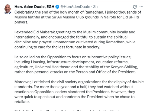 Statement by Health CS Aden Duale on Friday, March 20, 2026. PHOTO./Screengrab by People Daily Digital/@HonAdenDuale/X
