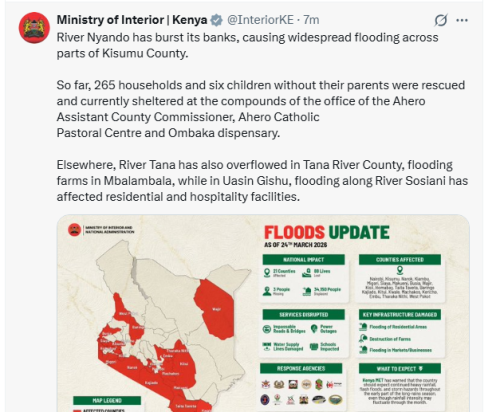 Ministry of Interior statement on March 24, 2026. PHOTO/Sreengrab by People Daily Digital/@InteriorKE/X