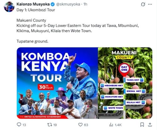 The United Alternative Government announcement of a five-day Ukombozi Tour. PHOTO/Screengrab by People Daily Digital/@skmusyoka/X