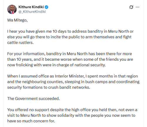 Deputy President Kithure Kindiki's X post on March 23, 2026. PHOTO/Screengrab by People Daily Digital/@_KithureKindiki/X