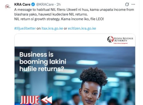 X post by the Kenya Revenue Authority on Monday, March 30, 2026. PHOTO/Screengrab by People Daily Digital/@KRACare/X