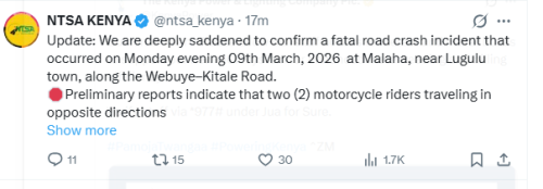 Part of the update by the National Transport and Safety Authority (NTSA).  PHOTO/@ntsa_kenya/X 