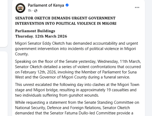 Parliament of Kenya statement on Thursday, March 12, 2026. PHOTO/A screengrab by People Daily Digital from https://www.facebook.com/ParliamentKE/FB