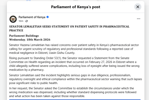 Parliament of Kenya statement on March 19, 2026. PHOTO/Screengrab by People Daily Digital/https://www.facebook.com/ParliamentKE/FB