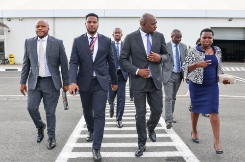 Murkomen and accompanying Members of Parliament at the airport ahead of his departure to Brazzaville. PHOTO/https://www.facebook.com/photo/Onesimus Kipchumba Murkomen﻿