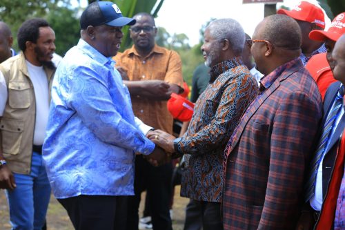 Fred Matiang’i with Kembi Gitura during the Sunday event at ACK St. Peter’s Kiganda, Mathioya Constituency. PHOTO/https://www.facebook.com/Dr. Fred Matiang’i