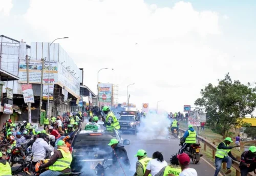 Opposition leaders teargassed during the Kikuyu rally on April 11, 2026. PHOTO/@KarungoThangwa/X