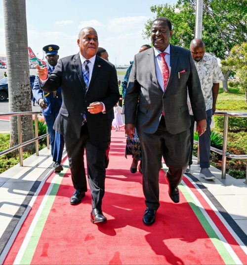 Garry Conille pictured with Musalia Mudavadi at a previous event. PHOTO/@PrimatureHT/X