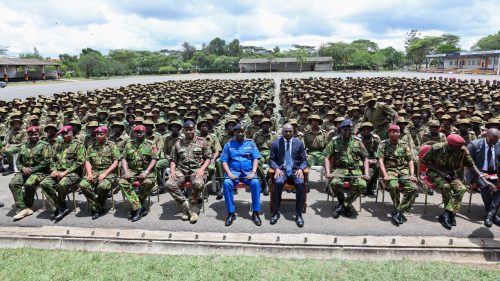 Murkomen, Inspector General of Police Douglas Kanja, and other senior police officials at the National Police College, Embakasi. PHOTO/@kipmurkomen/X