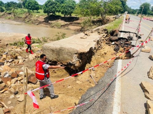 An affected road section in Lunga Lunga Subcounty, Kwale County. PHOTO/@KenyaRedCross/X