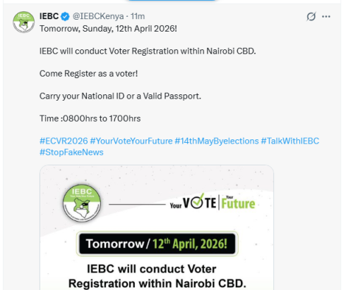IEBC update on the voter registration at the Nairobi CBD. PHOTO/Screengrab by People Daily Digital/@IEBCKenya/X