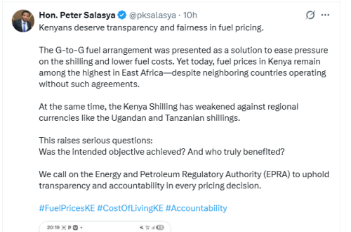 Mumias East MP Peter Salasya post on April 14, 2026. PHOTO/Screengrab by People Daily Digital/@pksalasya/X