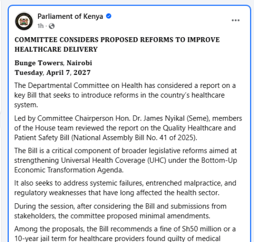 Statement by the Parliament of Kenya on April 7, 2026. PHOTO/Screengrab by People Daily Digital/https://www.facebook.com/ParliamentKE