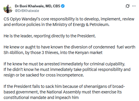 X post by Boni Khalwale. PHOTO/Screengrab by People Daily Digital