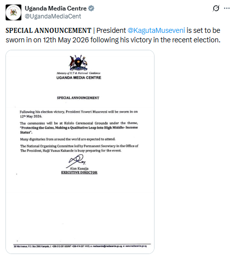 X post by Uganda Media Centre. PHOTO/Screengrab by People Daily Digital