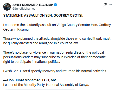 X post by Junet Mohamed. PHOTO/Screengrab by People Daily Digital