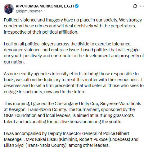 X post by Kipchumba Murkomen. PHOTO/Screengrab by People Daily Digital