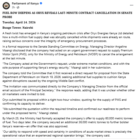 Part of the statement by Parliament. PHOTO/Screengrab by People Daily Digital/Parliament of Kenya/Facebook