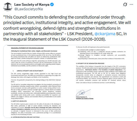 Statement by Law Society of Kenya. PHOTO/Screengrab by People Daily Digital/@LawSocietyofKe/X
