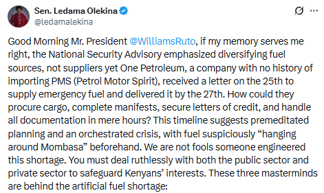 Statement on fuel probe. PHOTO/Screengrab by People Daily Digital/@ledamalekina/X