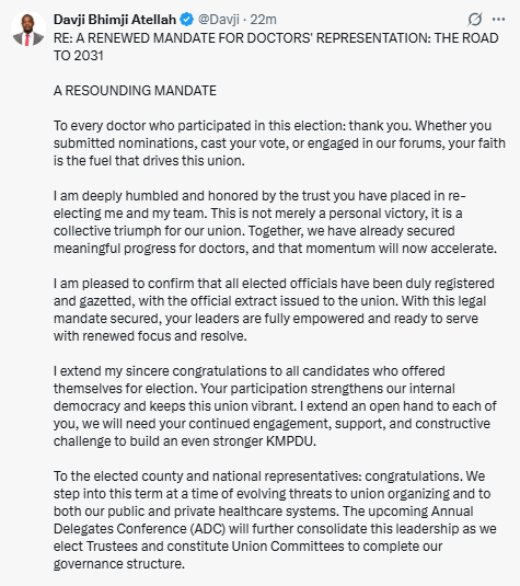 Statement on KMPDU elections. PHOTO/Screengrab by People Daily Digital/@Davji/X