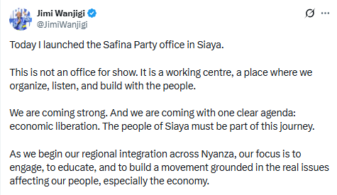 Statement on X after the launch. PHOTO/Screengrab by People Daily Digital/@JimiWanjigi/X