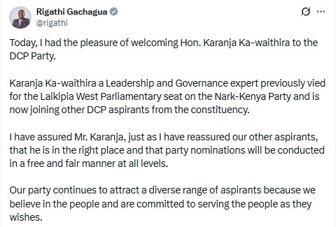 Statement by Rigathi Gachagua. PHOTO/Screengrab by People Daily Digital/@rigathi/X