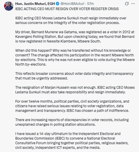 Statement by Justin Muturi. PHOTO/Screengrab by People Daily Digital/@HonJBMuturi /X