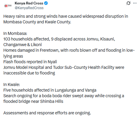 Statement by Kenya Red Cross. PHOTO/Screengrab by People Daily Digital/@KenyaRedCross/X
