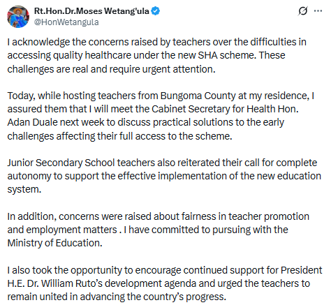 Statement by Moses Wetang’ula. PHOTO/Screengrab by People Daily Digital/@HonWetangula/X