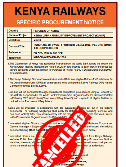 Part of the notice by Kenya Railways. PHOTO/Screengrab by People Daily Digital/MyGov