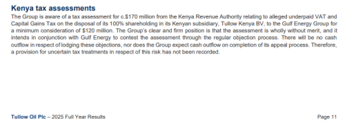 Part of Tullow Oil 2025 Full Year Results Report. PHOTO/Screengrab by People Daily Digital