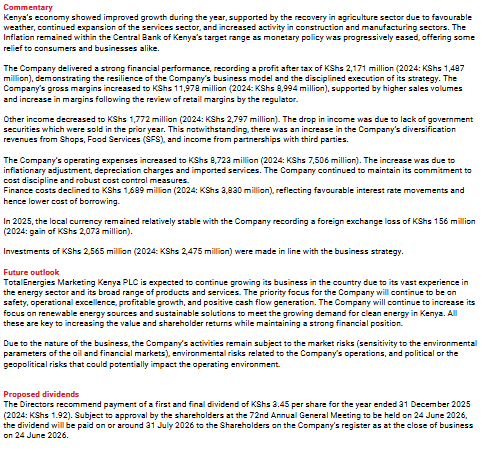 Commentary section of TotalEnergies Marketing Kenya PLC’s 2025 annual report. PHOTO/Screengrab by People Daily Digital