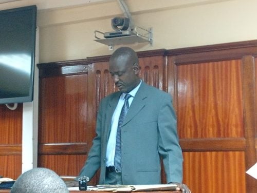 Inspector Alex Chokera appears before Milimani High Court Judge Alexander Muteti on Tuesday, April 21, 2026.PHOTO/Zipporah Ngwatu