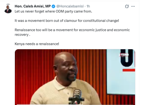 X post by Saboti Member of Parliament Caleb Amisi. PHOTO/Screengrab by People Daily Digital/@Honcalebamisi/X