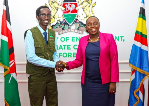 Environment, Climate Change and Forestry Cabinet Secretary Deborah Barasa hosts Kenya’s tree-planting champion, Hillary Kibiwott: PHOTO/@DeboraBarasa/X