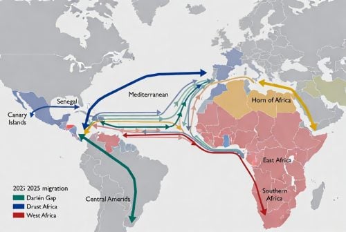 Major global migration routes in 2025. PHOTO/AI