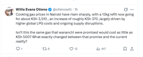 Safina Party Deputy Party Leader Willis Otieno's X post on Sunday, April 19, 2026. PHOTO/Sceengrab by People Daily Digital/@otienowill/X