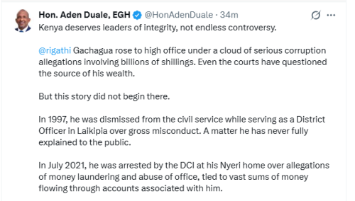 Health Cabinet Secretary Aden Duale post on Monday, April 20, 2026. PHOTO/Screengrab by People Daily Digital/@HonAdenDuale/X