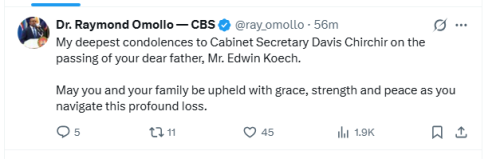 Raymond Omollo condolences on APril 21, 2026. PHOTO/Screengrab by People Daily Digital/@ray_omollo/X