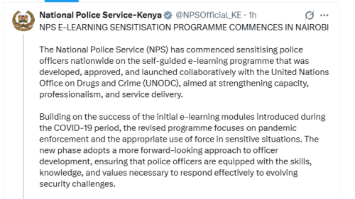 NPS post on Tuesday, APril 21, 2026. PHOTO/Screengrab by People Daily Digital/@NPSOfficial_KE/X
