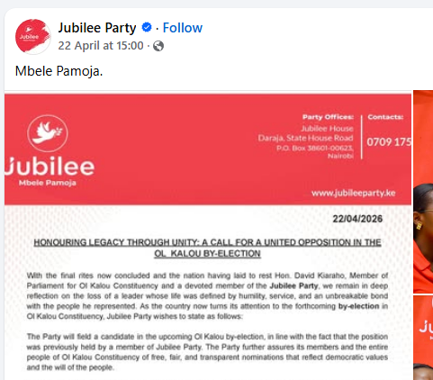 Part of the Jubilee statement. PHOTO/Screengrab by Peple Daily Digital/https://www.facebook.com/search/top/?q=jubilee/FB