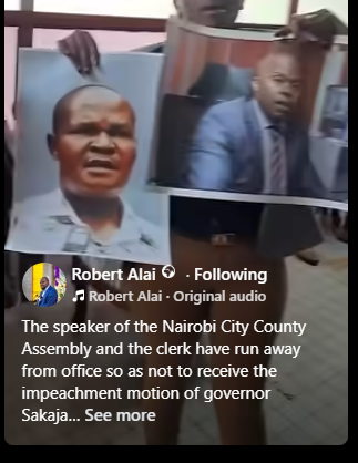 Kileleshwa Member of County Assembly Robert Alai post on April 24, 2026. PHOTO/Screengrab by People Daily Digital/https://www.facebook.com/reel/1547438916335139/Facebook