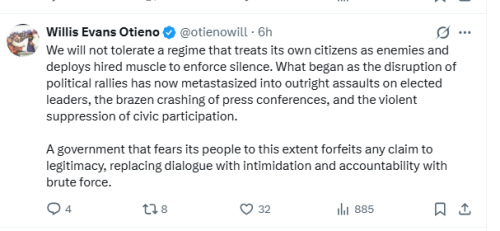 Safina Party Deputy Leader Willis Otieno's post on Saturday, April 25, 2026. PHOTO/Screengrab by People Daily Digital/@otienowill/X